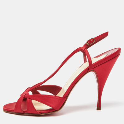 Pre-owned Christian Louboutin Red Satin Buckle Slingback Sandals Size 41