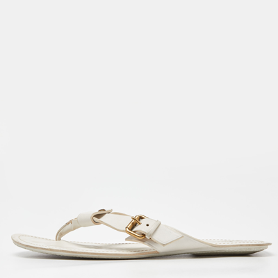 Pre-owned Louis Vuitton Off White Leather Thong Flat Sandals Size Size 43
