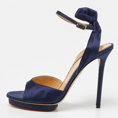Pre-owned Charlotte Olympia Blue Satin Wallace Ankle Strap Sandals Size 41