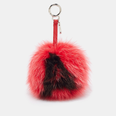 Pre-owned Fendi Abcharm A Red Fox Fur Bag Charm