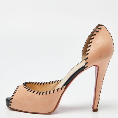Pre-owned Christian Louboutin Blush Pink Leather Whipstitch Detail Peep Toe D'orsay Pumps Size 40.5