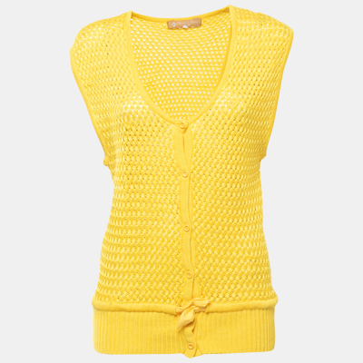 Pre-owned Dior Yellow Knit Button Front Sleeveless Jumper Waistcoat M