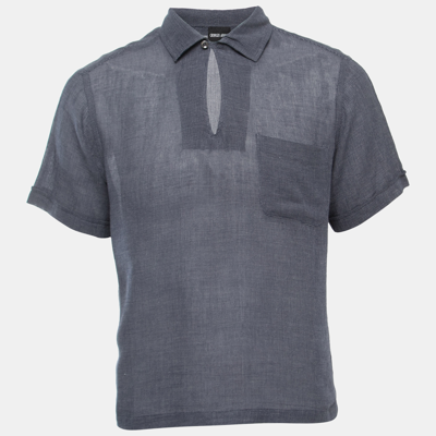 Pre-owned Giorgio Armani Navy Blue Cotton Half Sleeve Shirt L