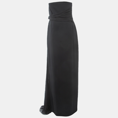 Pre-owned Max Mara Black Crepe Strapless Draped Gown Xl