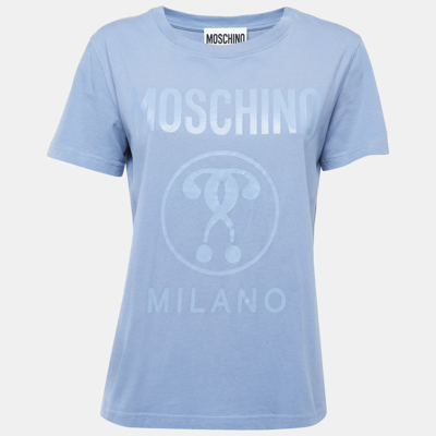 Pre-owned Moschino Blue Logo Print Cotton Crew Neck Short Sleeve T-shirt M