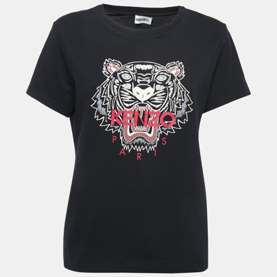 Pre-owned Kenzo Black Tiger Printed Cotton Knit T-shirt M