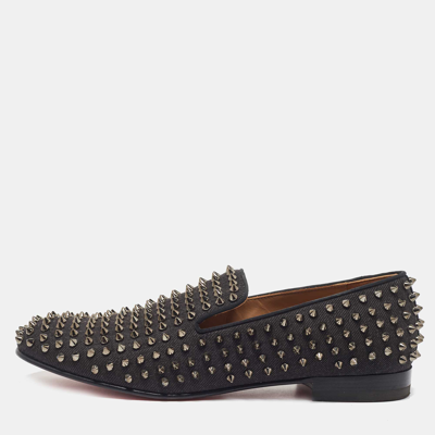 Pre-owned Christian Louboutin Black Denim Dandelion Spikes Loafers Size 43