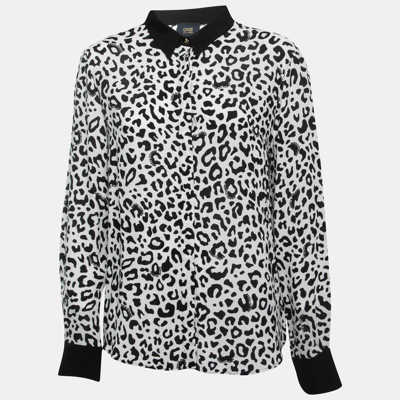 Pre-owned Class By Roberto Cavalli White Animal Print Button Front Shirt Blouse L