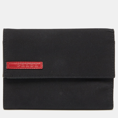 Pre-owned Prada Black Nylon Trifold Wallet