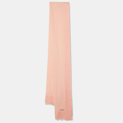 Pre-owned Fendi Peach Wool & Silk Stole In Pink