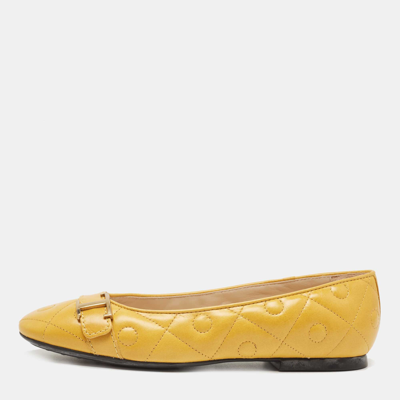 Pre-owned Tod's Yellow Quilted Leather T Ballet Flats Size 36.5