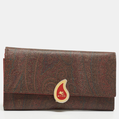 Pre-owned Etro Brown Paisley Print Coated Canvas Trifold Continental Wallet
