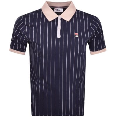 Fila Vintage Classic Stripe Polo T Shirt Navy