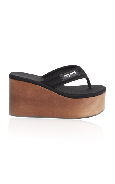Coperni Logo-patch Wooded-platform Sandals In Black_brown