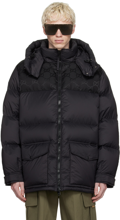 Gucci Ripstop Nylon Down Jacket W/ Gg Details In Black