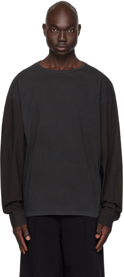 Mm6 Maison Margiela Gray Paneled Long Sleeve T-shirt In 955 Anthracite