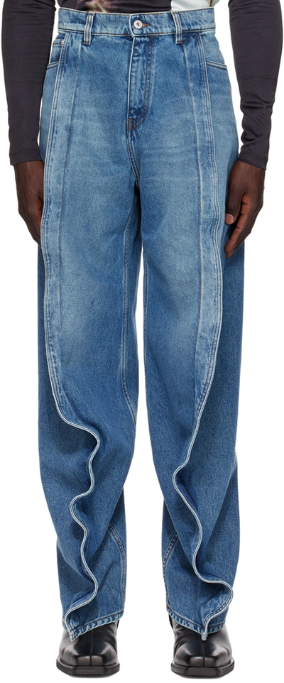 Y/project Blue Banana Jeans In Evergreen Vintage Blue
