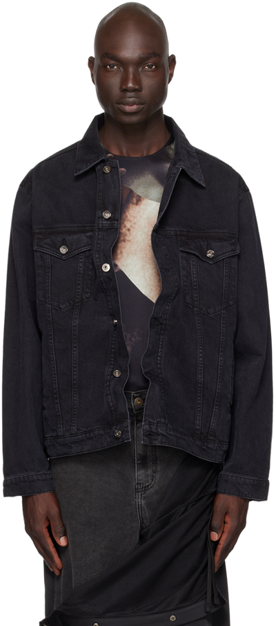 Y/project Black Wire Denim Jacket In Evergreen Black