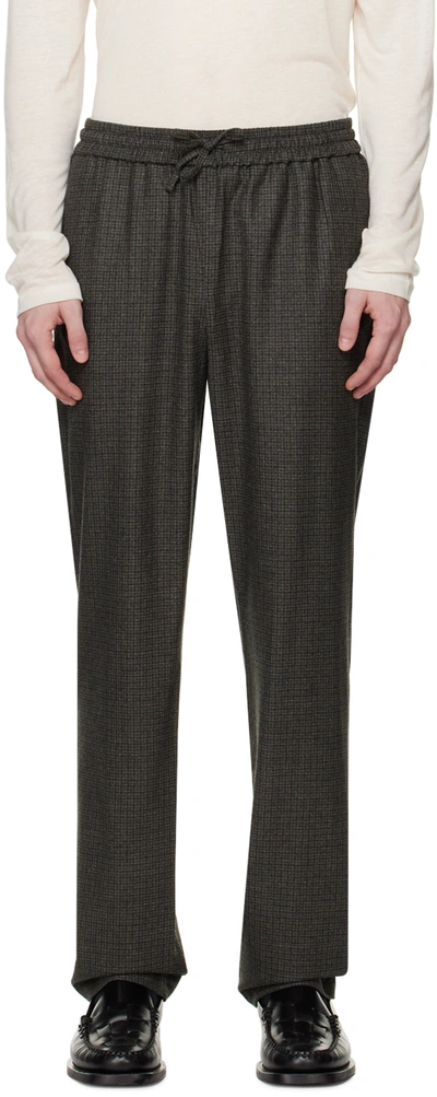 De Bonne Facture Grey Drawstring Trousers In Forest Puppytooth