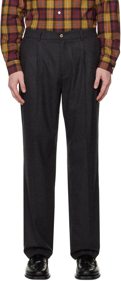 De Bonne Facture Grey One Pleat Trousers In Charcoal