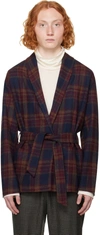 DE BONNE FACTURE NAVY & BURGUNDY BELTED JACKET