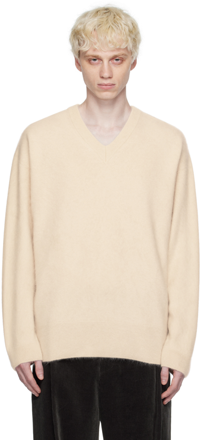 Aton Off-white Garment-dyed Sweater In 002 Warm White