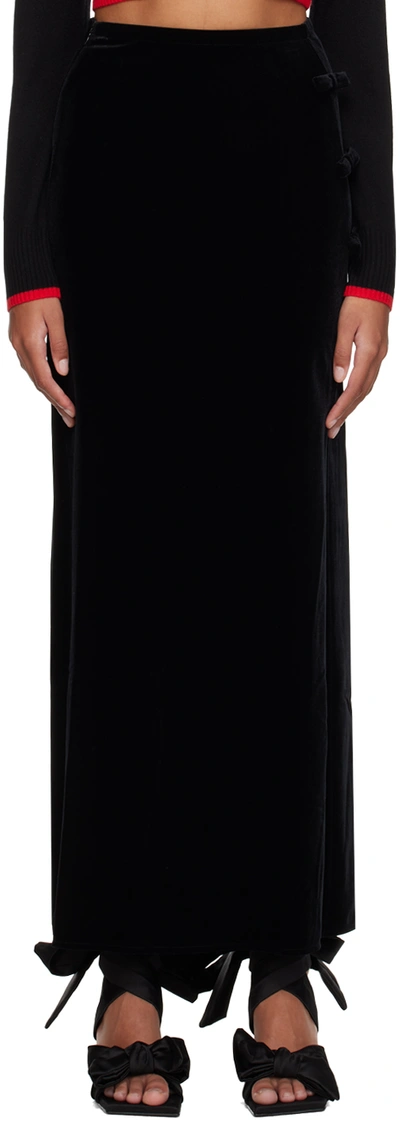 Ganni Black Bow Maxi Skirt In 099 Black