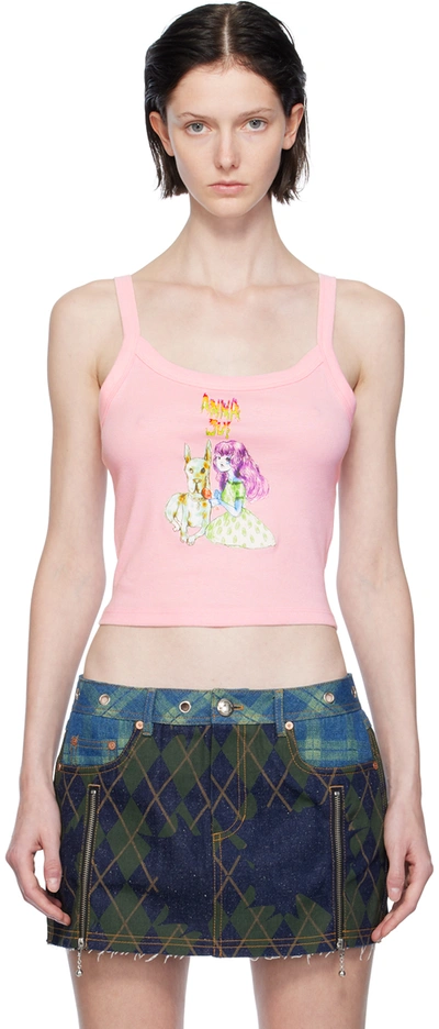 Anna Sui Pink Graphic Tank Top In Light Pink