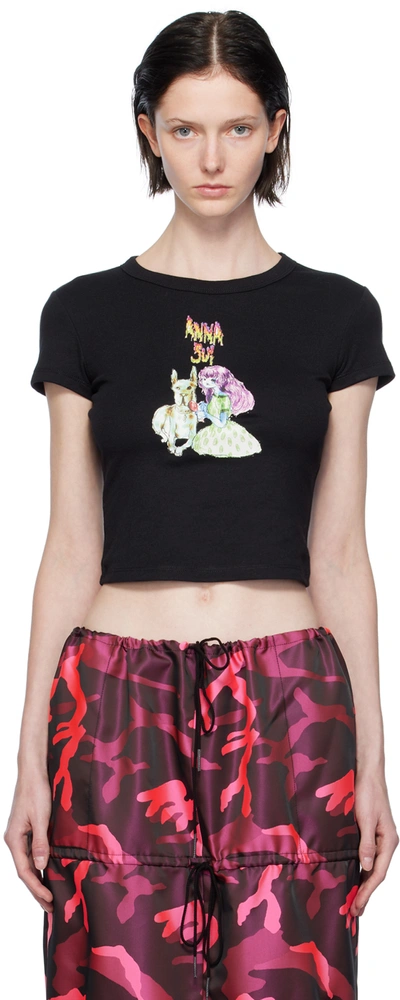 Anna Sui Black Graphic T-shirt