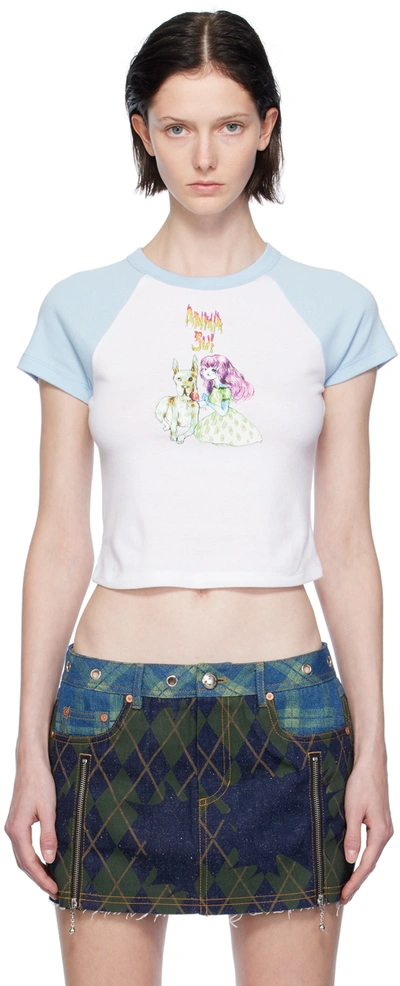 Anna Sui Blue & White Raglan T-shirt In Baby Blue/white