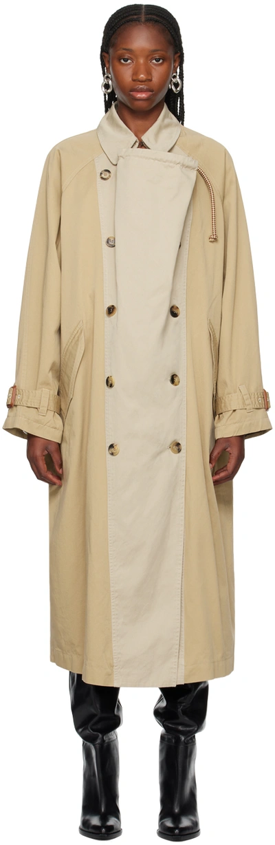 Isabel Marant Ebani Two-tone Double-breasted Cotton-gabardine Trench Coat In Neutrals