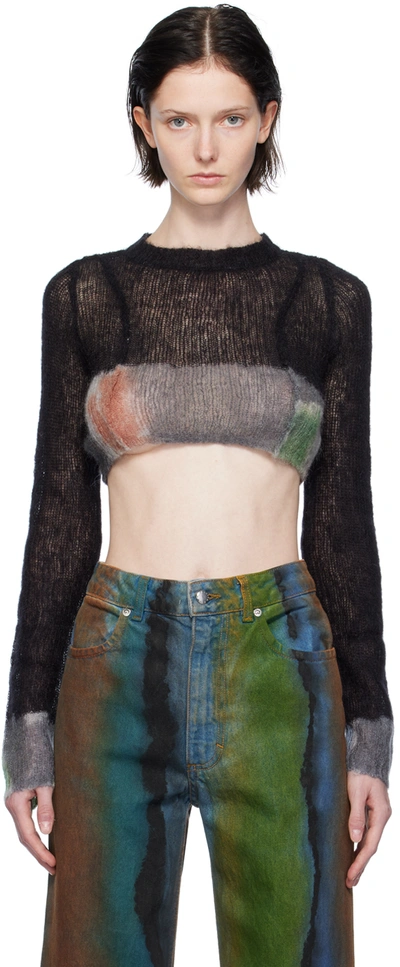 Eckhaus Latta Composition Recycled Mohair Blend Crop Sweater In Grey