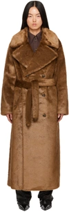 The Frankie Shop Joni Long Faux Fur Coat In Dark Camel