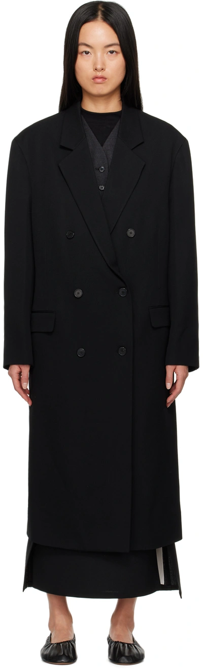 The Row Andy Oversized Double-breasted Wool Coat In Black