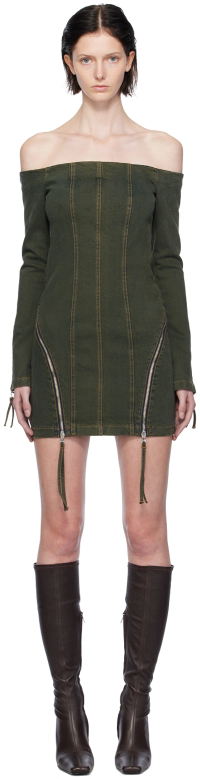 Blumarine Off-shoulder Denim Minidress In Green