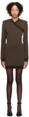Balmain Brown Mini Monogram Minidress In Wfp Marron/marron