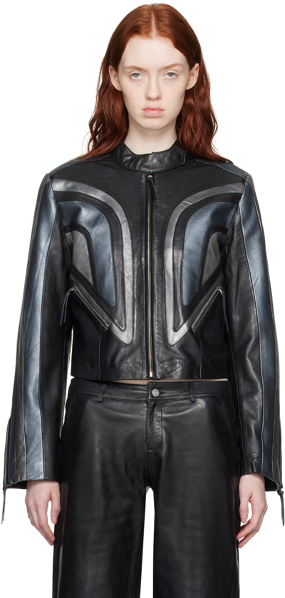 Miaou Sophie Pieced Leather Biker Jacket In Black