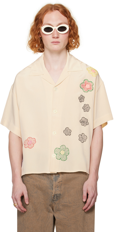 Glass Cypress Beige Floral On Shirt In Off-white