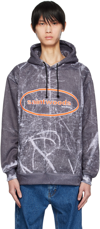 Saintwoods Grey Embroidered Hoodie In Black