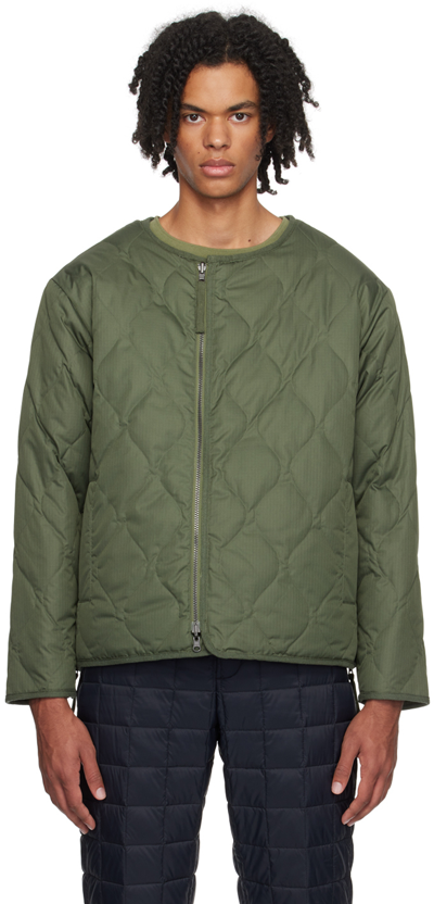 Taion Khaki Zip Reversible Down Jacket In Olive—olive