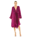 Mac Duggal Long Flare Sleeve Pleated Dress In Berry
