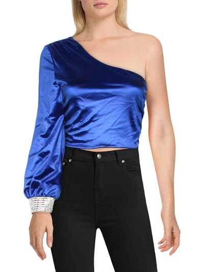 City Studio Juniors Womens Satin Embellished Cropped In Blue