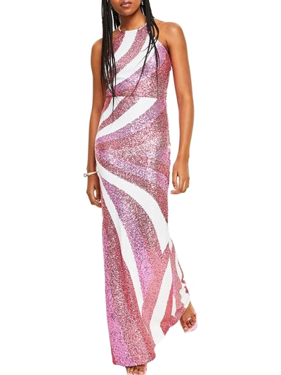 B Darlin Juniors Womens Sequined Halter Evening Dress In Multi