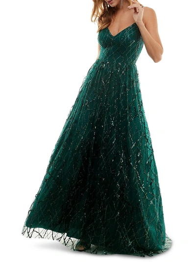 Tlc Say Yes To The Prom Juniors Womens Mesh Embellished Evening Dress In Green