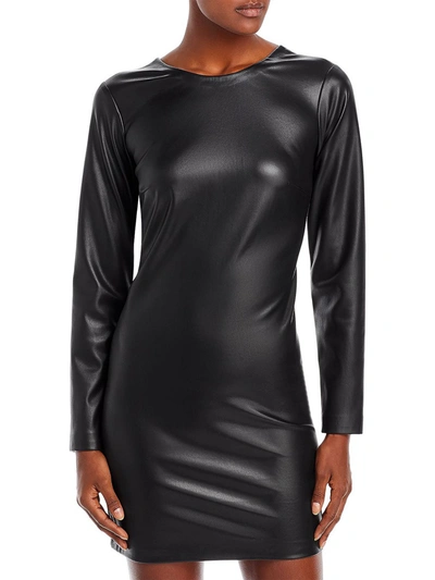 Aqua Womens Faux Leather Mini Cocktail And Party Dress In Black