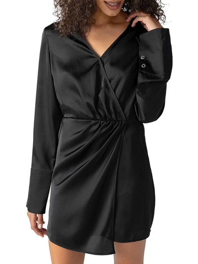 Sanctuary Womens Mini V-neck Wrap Dress In Black