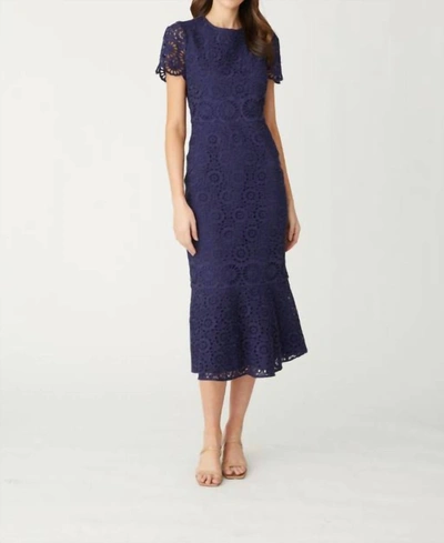 Shoshanna Thompson Eyelet Lace Flounce Midi Dress In Blue