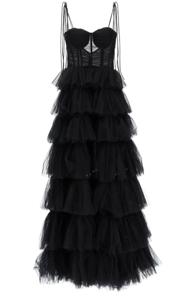 19:13 Dresscode Long Bustier Dress With Flounced Skirt In Black