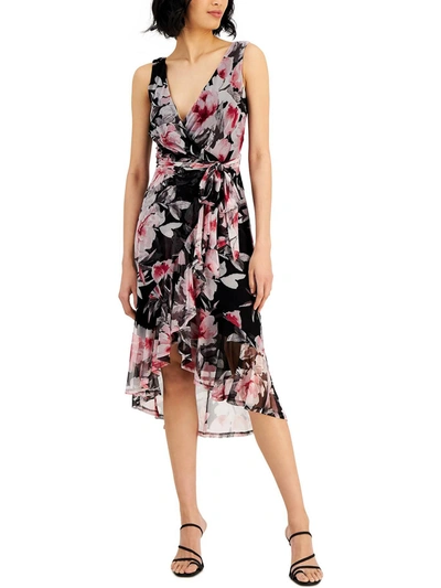 Connected Apparel Womens Floral Print Hi-low Wrap Dress In Multi