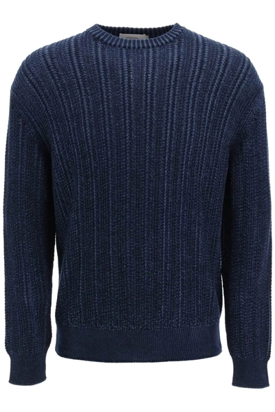 Agnona Silk Blend Knit Crewneck Sweater In Blue
